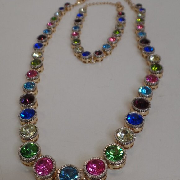 OPC CN RAINBOW Goldtone Chain Necklace & Bracelet & COLORFUL Premium Crystals - Picture 5 of 11